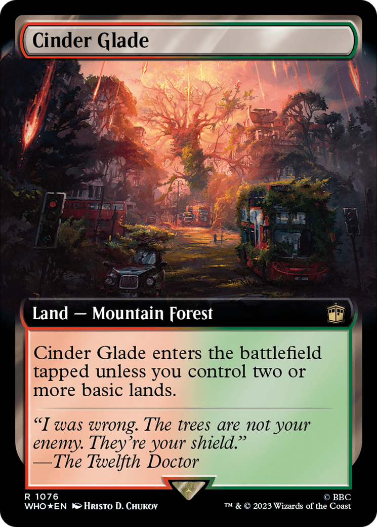 Cinder Glade (Extended Art) (Surge Foil) [Doctor Who] MTG Single Magic: The Gathering    | Red Claw Gaming
