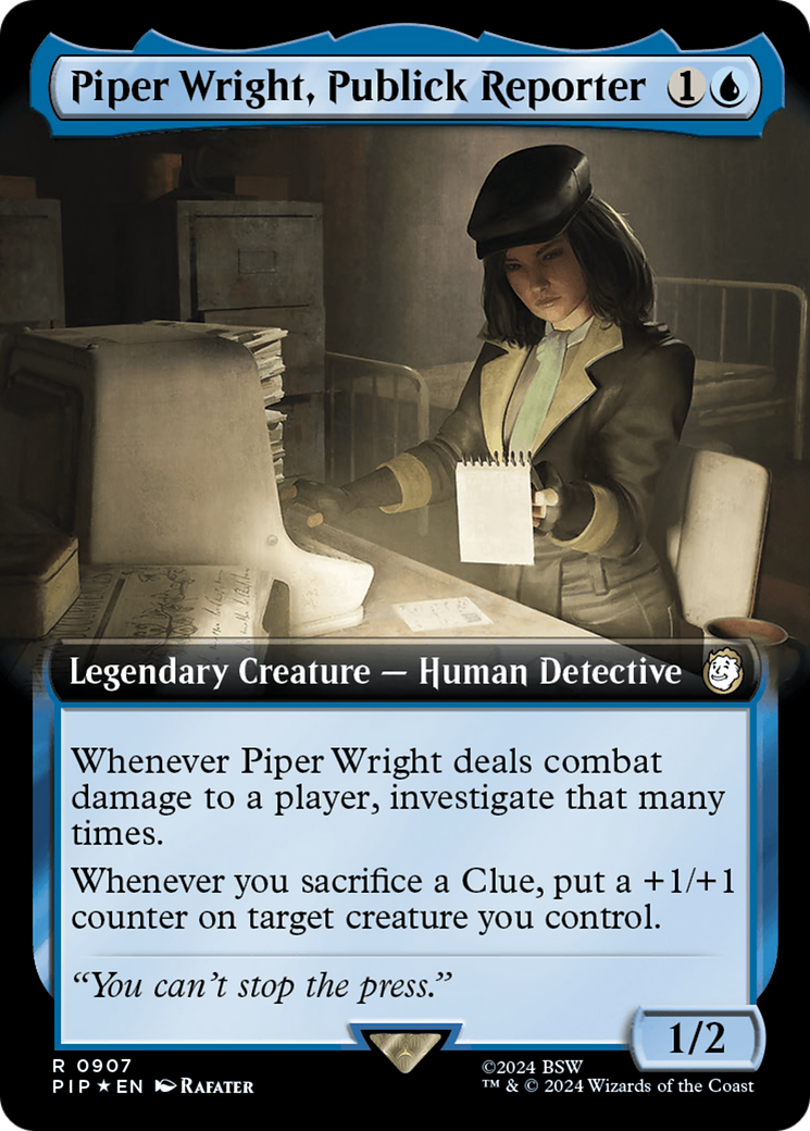 Piper Wright, Publick Reporter (Extended Art) (Surge Foil) [Fallout] MTG Single Magic: The Gathering | Red Claw Gaming