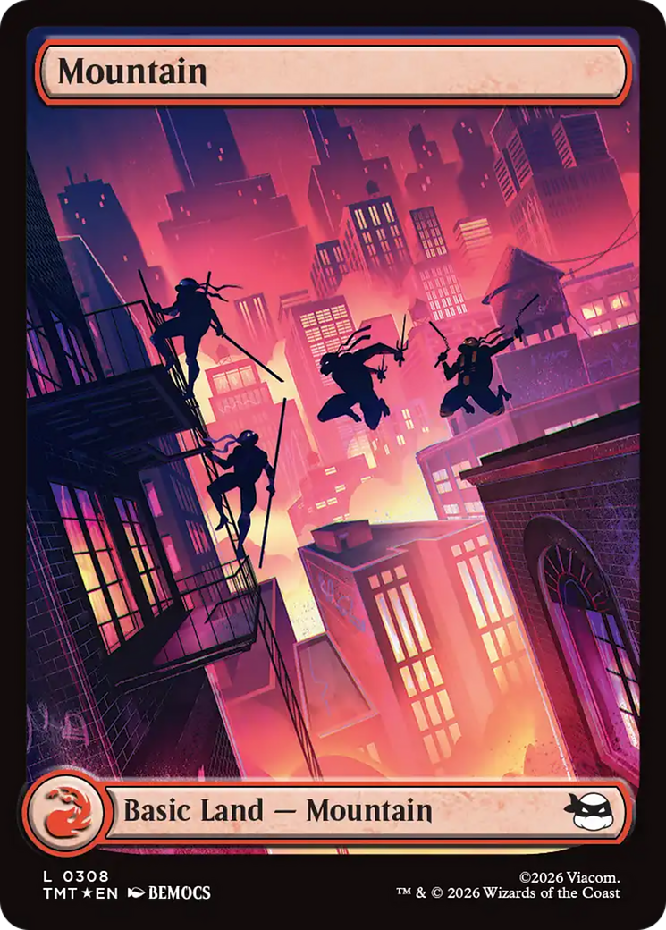 Mountain (0308) (Surge Foil) [Teenage Mutant Ninja Turtles] MTG Single Magic: The Gathering | Red Claw Gaming
