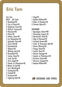 1996 Eric Tam Decklist Card [World Championship Decks] MTG Single Magic: The Gathering | Red Claw Gaming