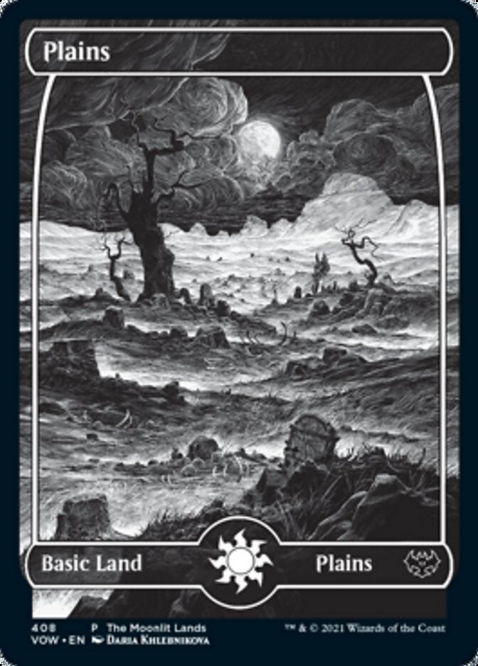 Plains (The Moonlit Lands) (Foil Etched) [Innistrad: Crimson Vow Promos] MTG Single Magic: The Gathering | Red Claw Gaming
