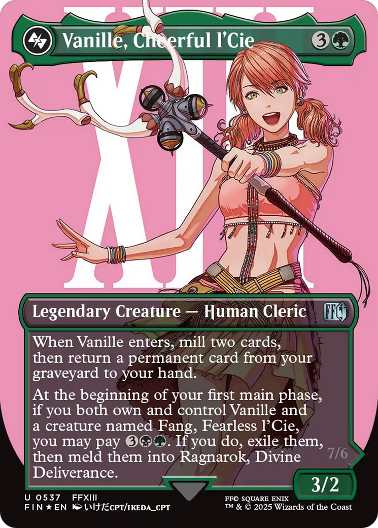 Vanille, Cheerful l'Cie // Ragnarok, Divine Deliverance (Borderless) (Surge Foil) [FINAL FANTASY] MTG Single Magic: The Gathering | Red Claw Gaming