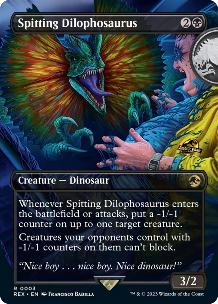 Spitting Dilophosaurus (Borderless) [Jurassic World Collection] MTG Single Magic: The Gathering | Red Claw Gaming