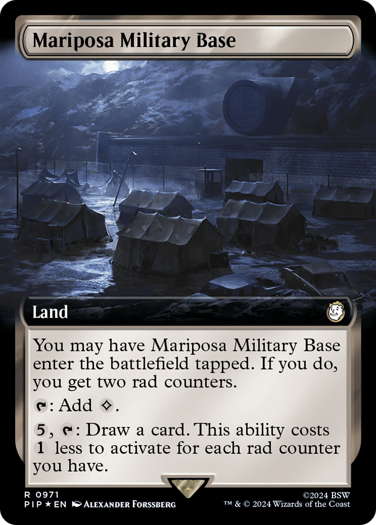 Mariposa Military Base (Extended Art) (Surge Foil) [Fallout] MTG Single Magic: The Gathering | Red Claw Gaming