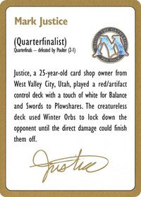1996 Mark Justice Biography Card [World Championship Decks] MTG Single Magic: The Gathering | Red Claw Gaming