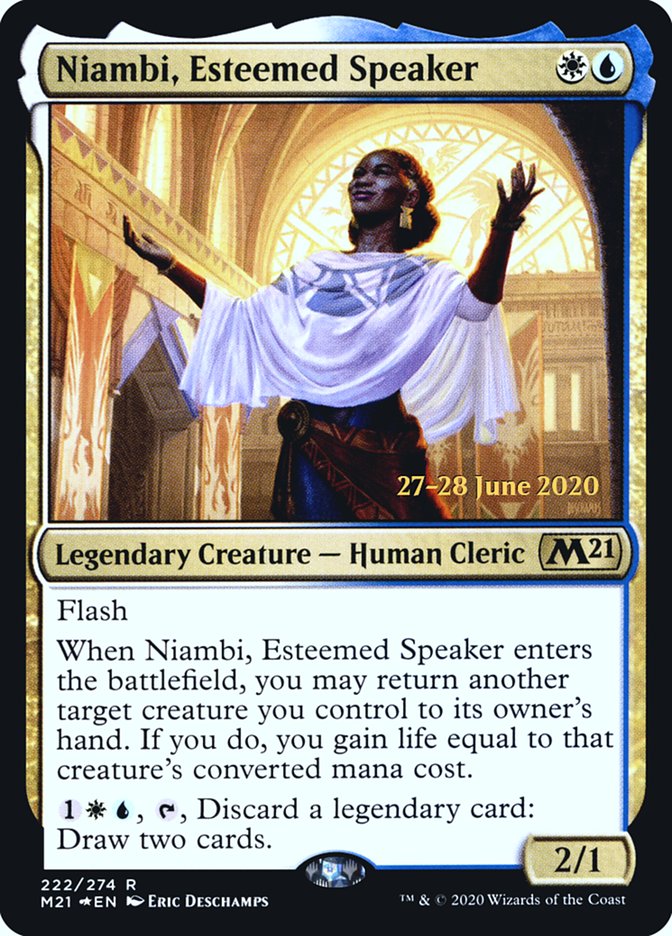 Niambi, Esteemed Speaker [Core Set 2021 Prerelease Promos] MTG Single Magic: The Gathering | Red Claw Gaming