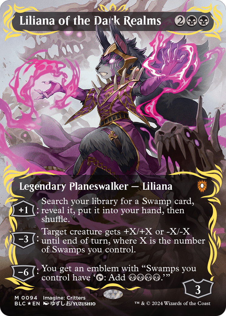 Liliana of the Dark Realms (Borderless) (Raised Foil) [Bloomburrow Commander] MTG Single Magic: The Gathering | Red Claw Gaming