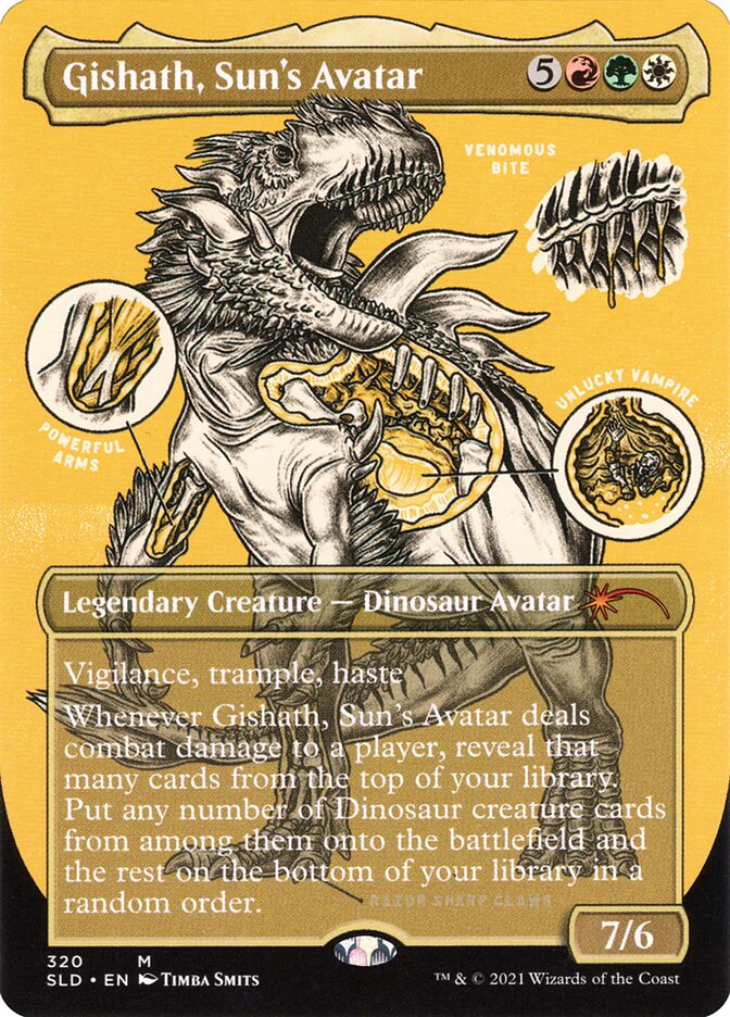 Gishath, Sun's Avatar (Borderless Foil Etched) [Secret Lair Drop Series] MTG Single Magic: The Gathering | Red Claw Gaming