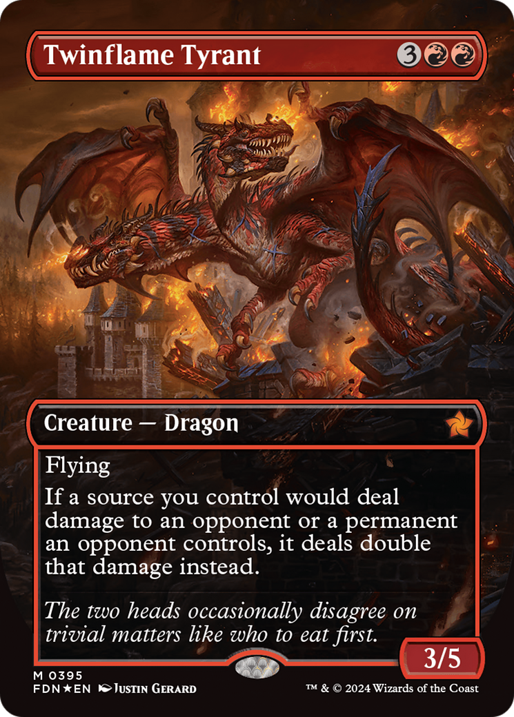 Twinflame Tyrant (Borderless) (Mana Foil) [Foundations] MTG Single Magic: The Gathering | Red Claw Gaming