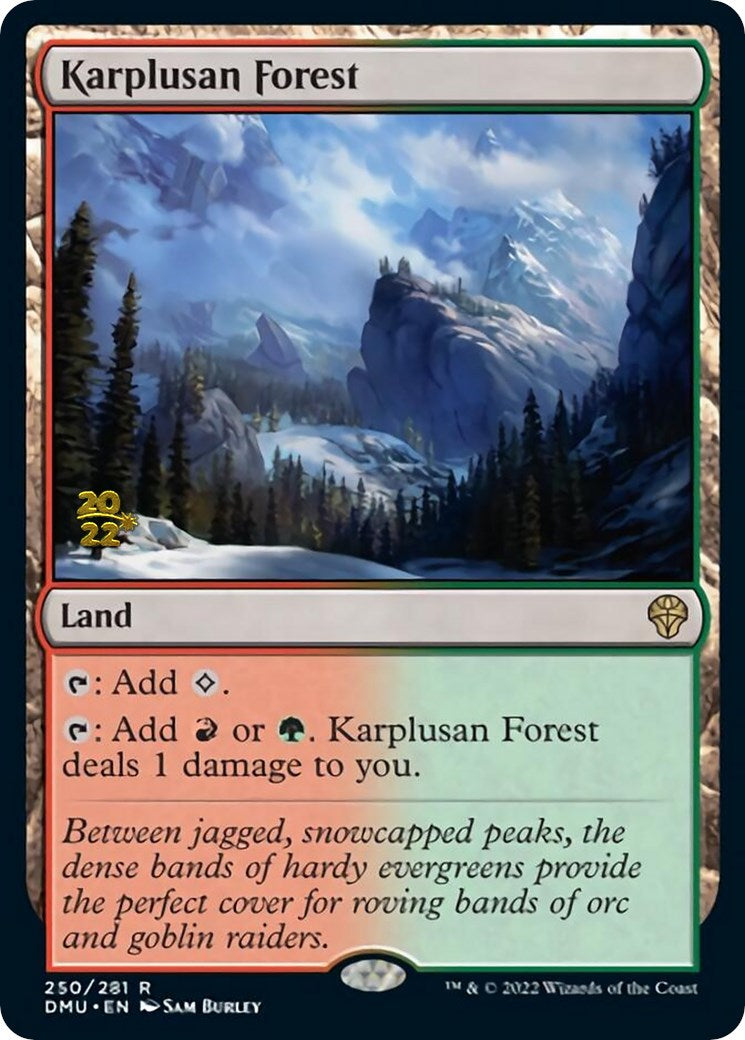 Karplusan Forest [Dominaria United Prerelease Promos] MTG Single Magic: The Gathering | Red Claw Gaming