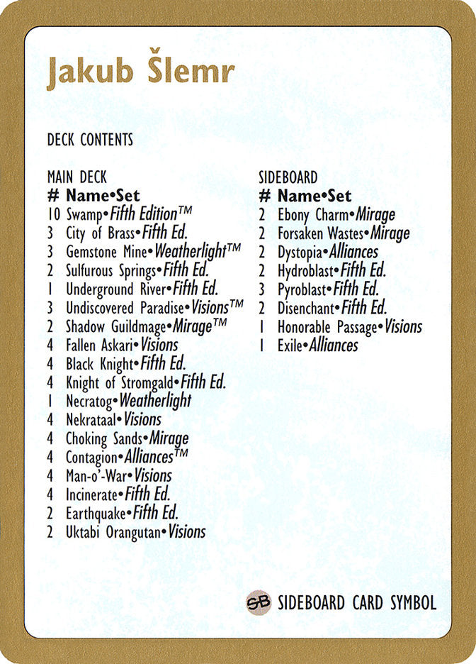 Jakub Slemr Decklist [World Championship Decks 1997] MTG Single Magic: The Gathering | Red Claw Gaming