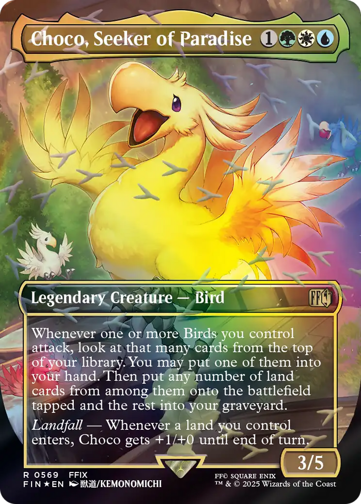 Choco, Seeker of Paradise (Borderless) (Chocobo Track Foil) [FINAL FANTASY] MTG Single Magic: The Gathering | Red Claw Gaming