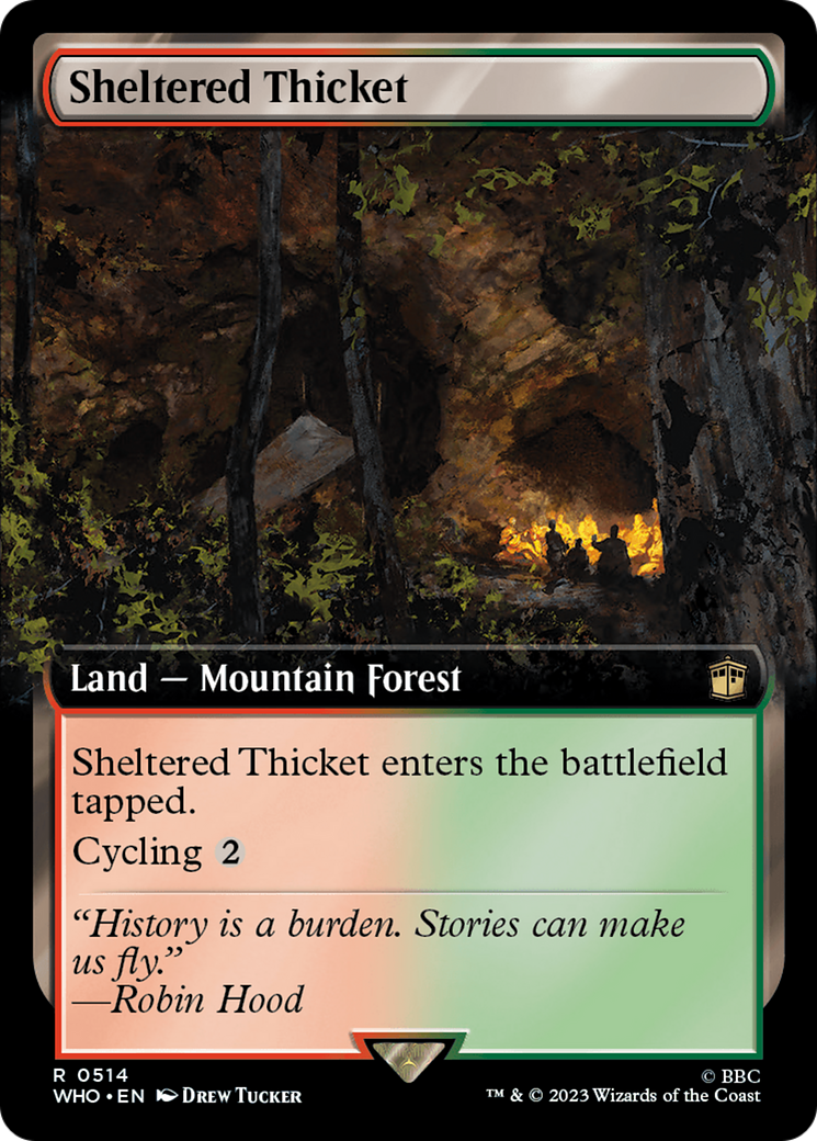 Sheltered Thicket (Extended Art) [Doctor Who] MTG Single Magic: The Gathering    | Red Claw Gaming