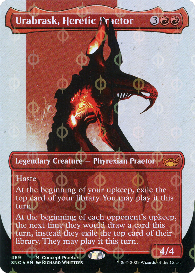 Urabrask, Heretic Praetor (Borderless Concept Praetors Step-and-Compleat Foil) [Phyrexia: All Will Be One] MTG Single Magic: The Gathering | Red Claw Gaming