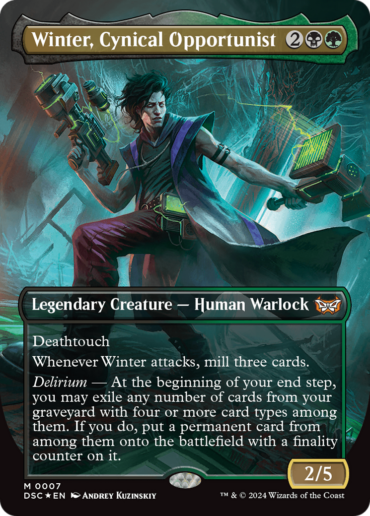 Winter, Cynical Opportunist (Borderless) [Duskmourn: House of Horror Commander] MTG Single Magic: The Gathering | Red Claw Gaming