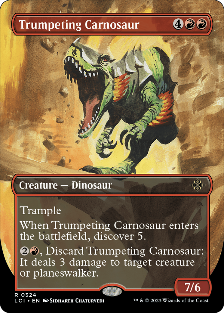 Trumpeting Carnosaur (Borderless) [The Lost Caverns of Ixalan] MTG Single Magic: The Gathering    | Red Claw Gaming