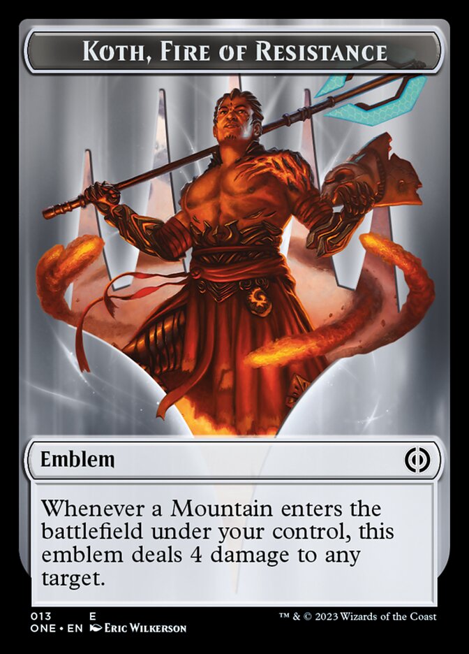 Rebel // Koth, Fire of Resistance Emblem Double-Sided Token [Phyrexia: All Will Be One Tokens] MTG Single Magic: The Gathering | Red Claw Gaming