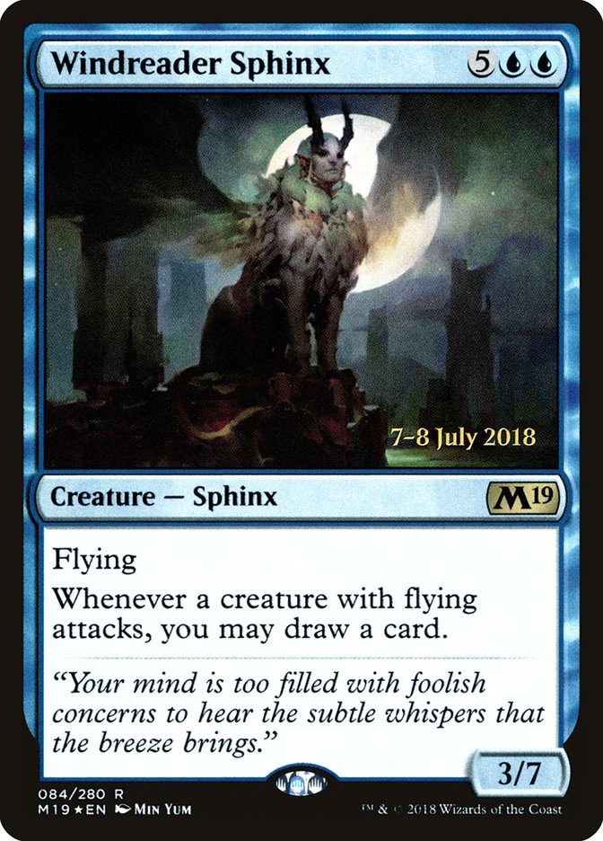 Windreader Sphinx [Core Set 2019 Prerelease Promos] MTG Single Magic: The Gathering | Red Claw Gaming