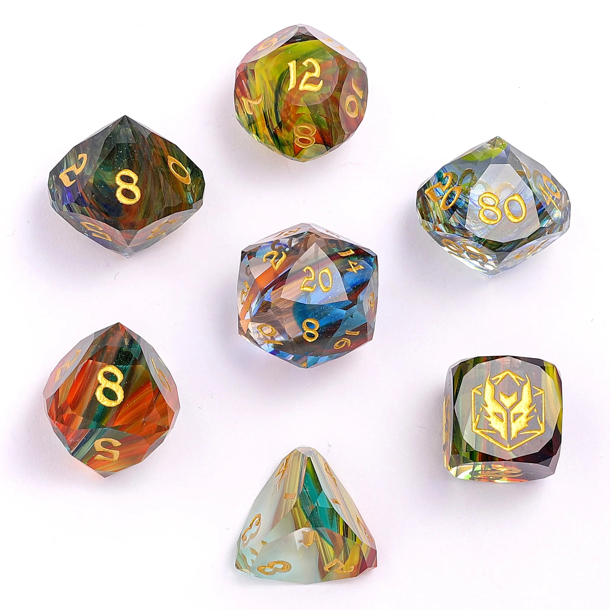 Dragon’s Hoard Luster Cut Dice Set - Rainbow Glass Dice Hymgho Dice | Red Claw Gaming