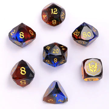 Dragon’s Hoard Luster Cut Dice Set - Blue & Brown Glass Dice Hymgho Dice | Red Claw Gaming