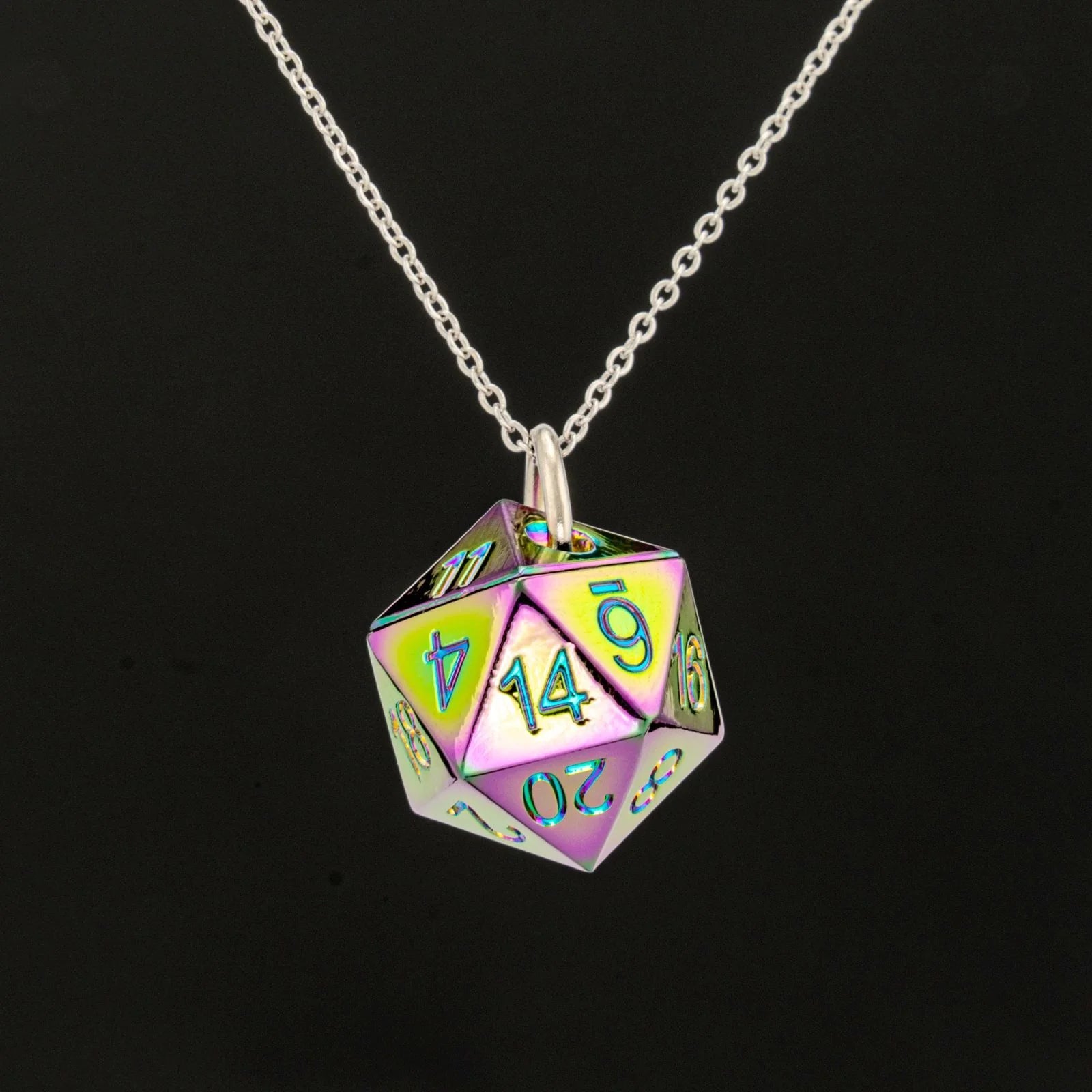 Metal D20 Necklace - Rainbow Dice Hymgho Dice | Red Claw Gaming