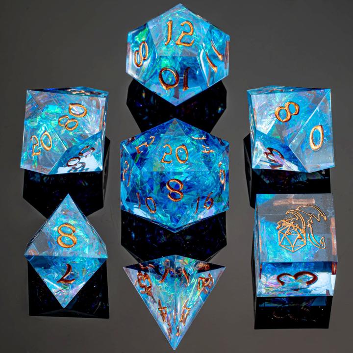 Captured Magic Luster Cut Resin Dice Set - Blue Dice Hymgho Dice | Red Claw Gaming