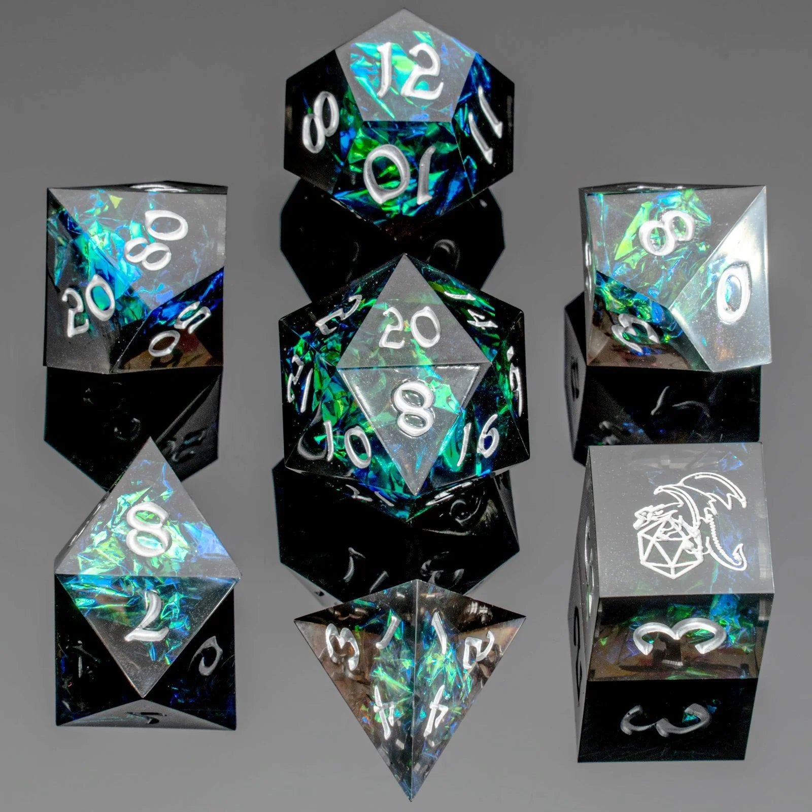Captured Magic Hand Sanded Sharp Edge Resin - Black Dice Hymgho Dice | Red Claw Gaming