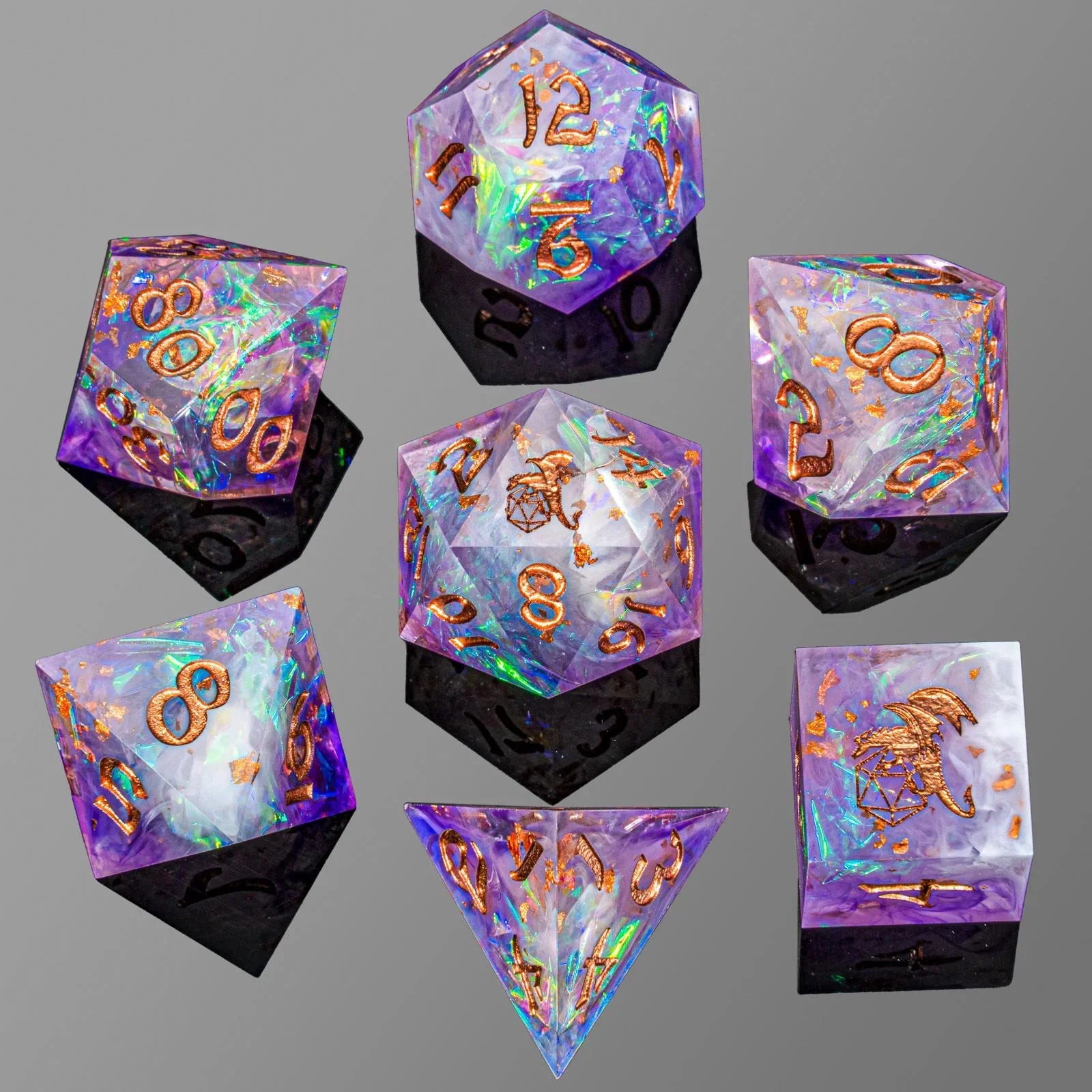 Captured Magic Hand Sanded Sharp Edge Resin - Arcane Amethyst Dice Hymgho Dice | Red Claw Gaming