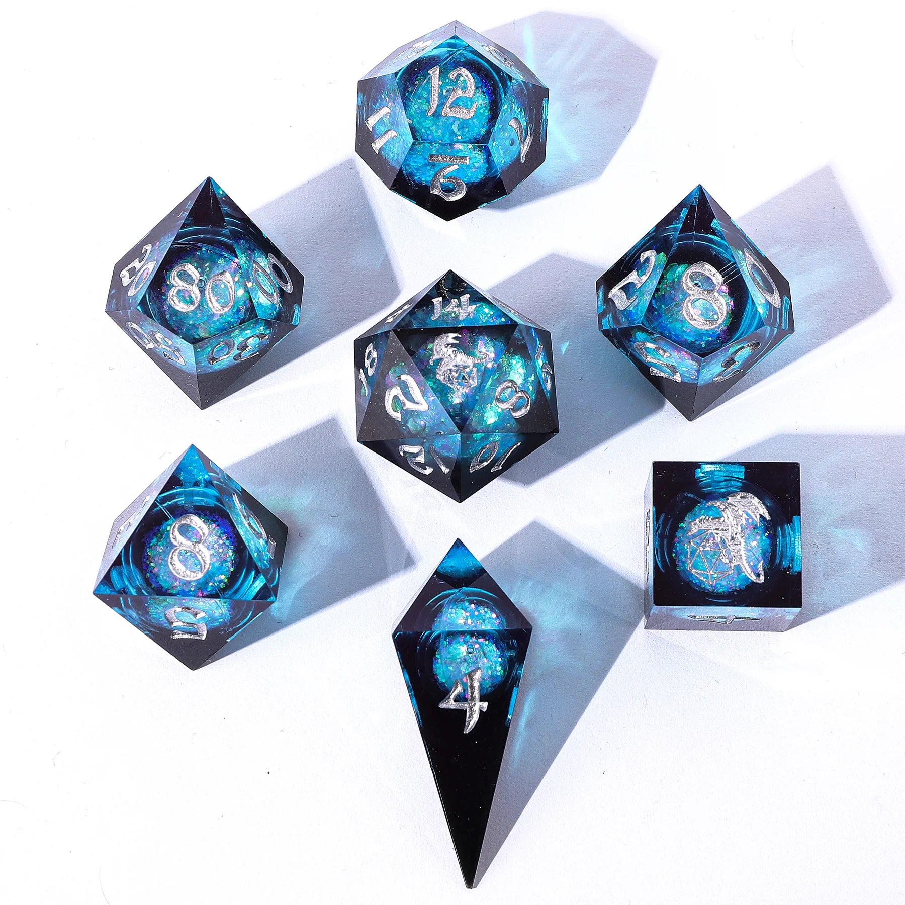 Captured Magic Liquid Core Hand Sanded Sharp Edge Resin Dice Set- Twilight Azure Dice Hymgho Dice | Red Claw Gaming