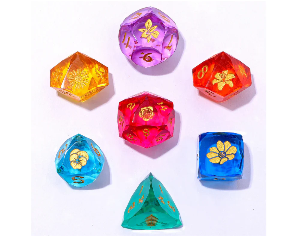 Captured Magic Luster Cut Resin Dice Set - The Bouquet | Red Claw Gaming