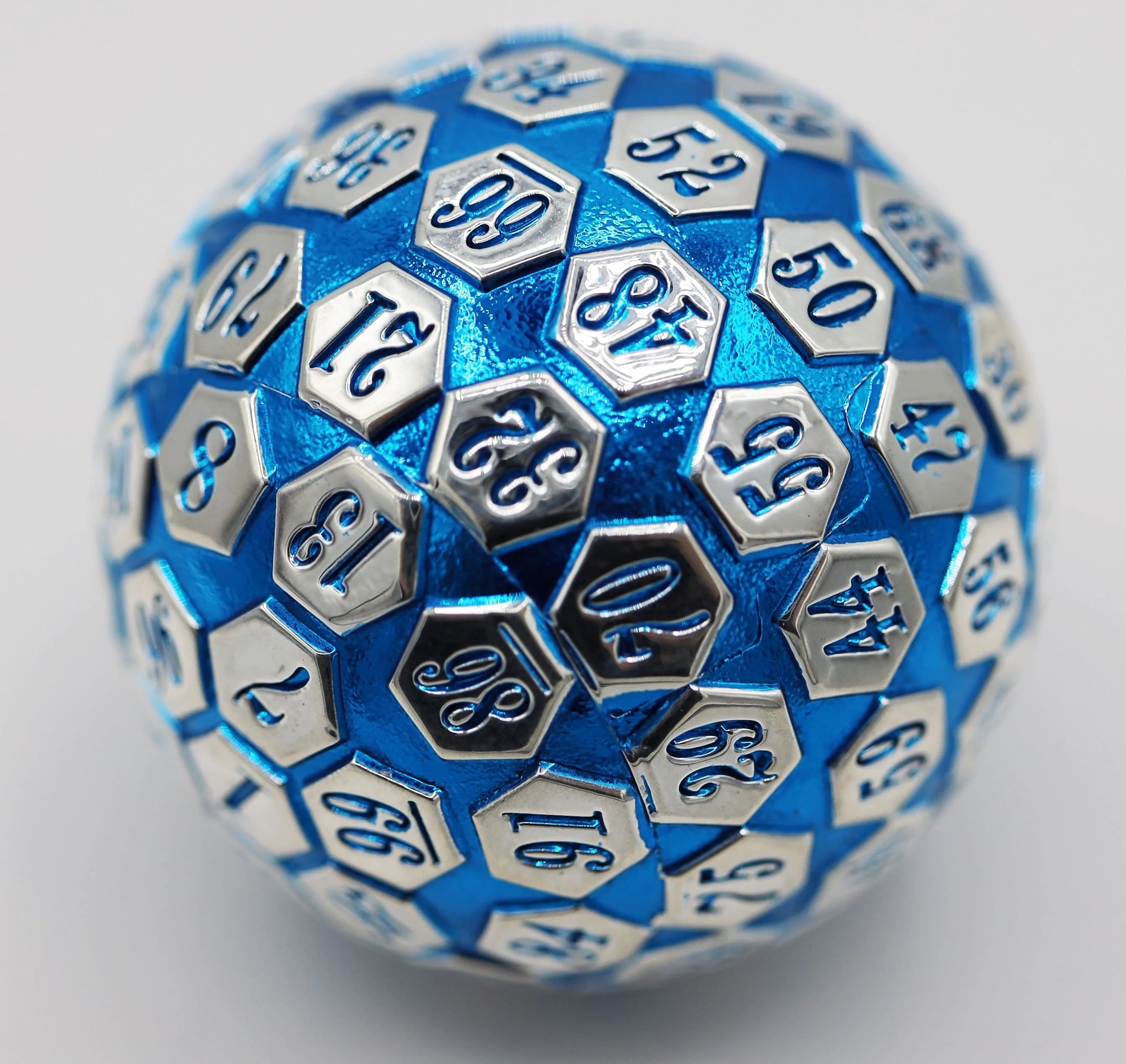 45MM METAL D100 - BLUE & SILVER Dice & Counters Foam Brain Games    | Red Claw Gaming