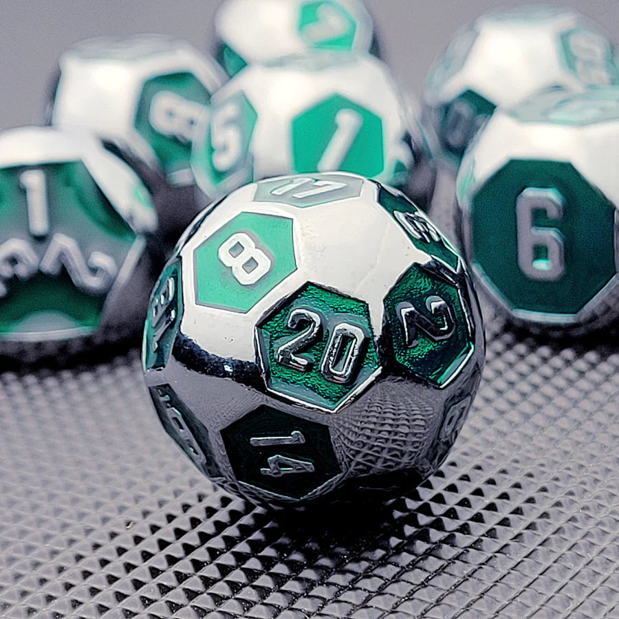 Cyborg Green 7-Piece Metal Dice Set D&D Accessory Forged Gaming    | Red Claw Gaming
