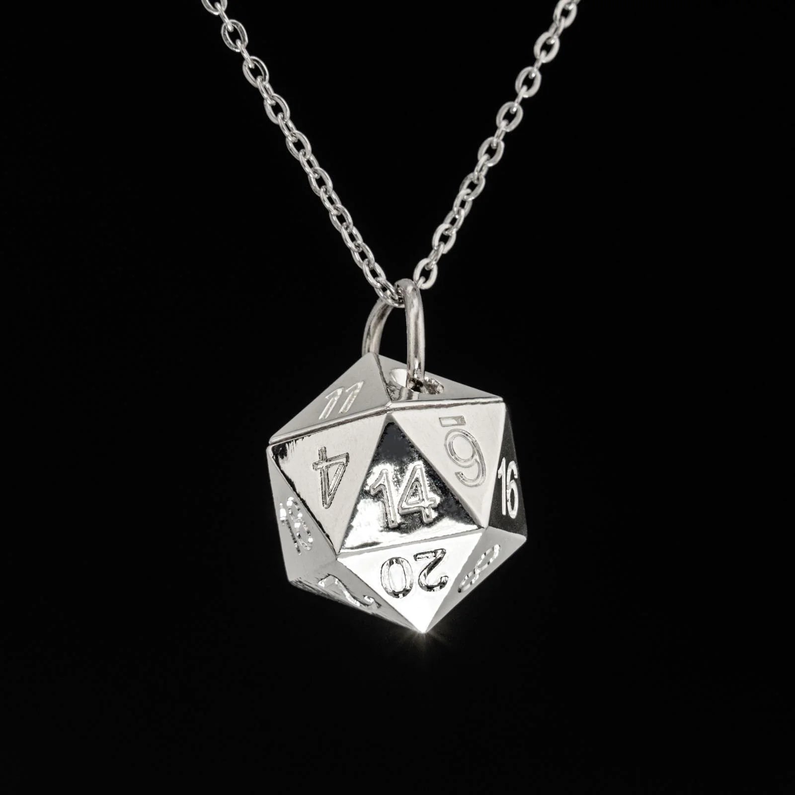 Metal D20 Necklace - Silver Dice Hymgho Dice | Red Claw Gaming