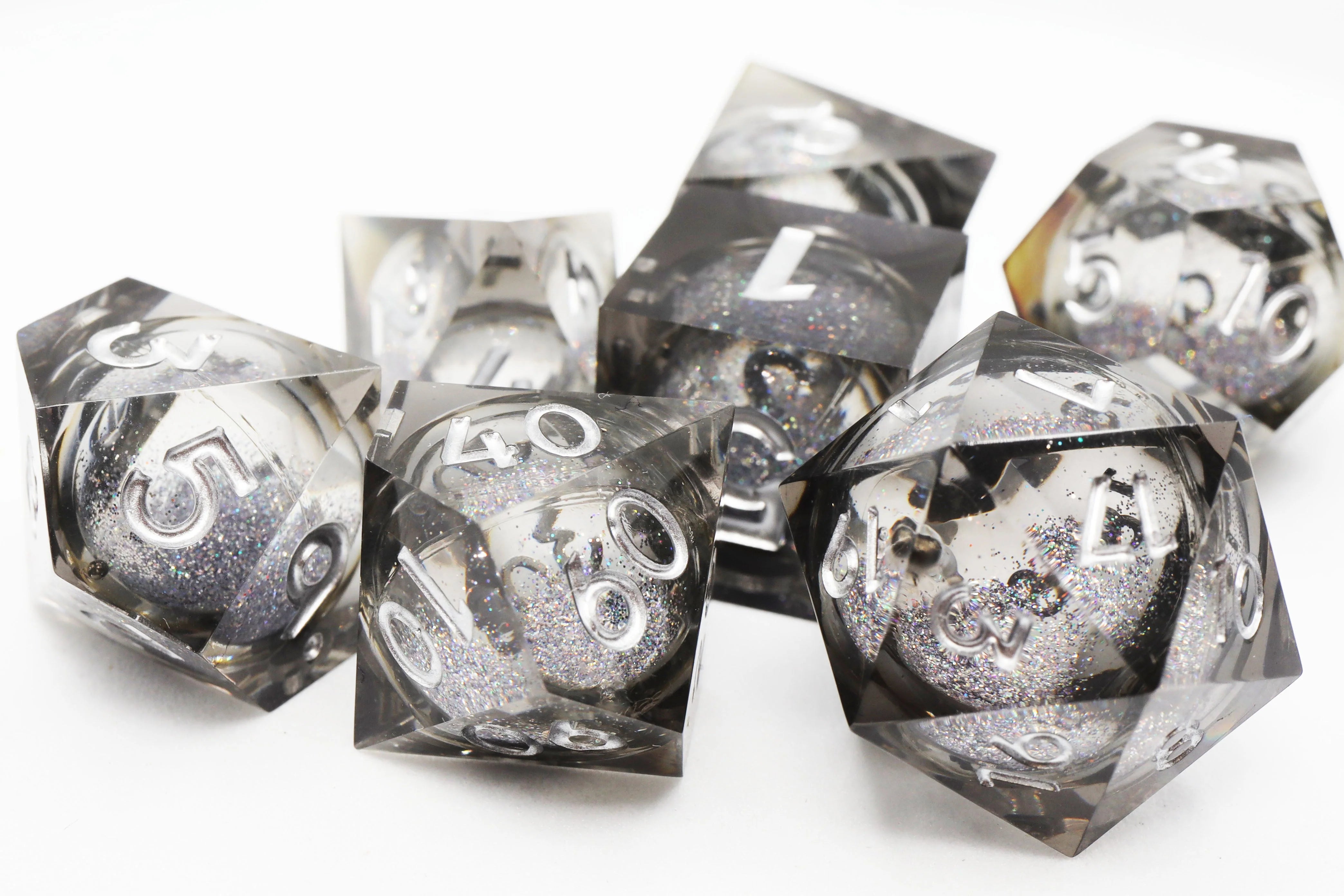 BLACK LIQUID CORE SHARP EDGE RESIN RPG DICE SET Dice & Counters Foam Brain Games    | Red Claw Gaming