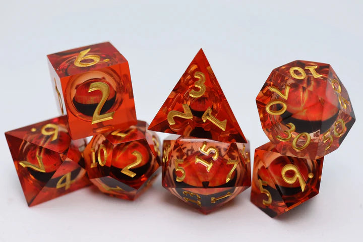 SHARP EDGE MOVING EYE RPG DICE SET - AMBER CYCLOPS Dice & Counters Foam Brain Games    | Red Claw Gaming