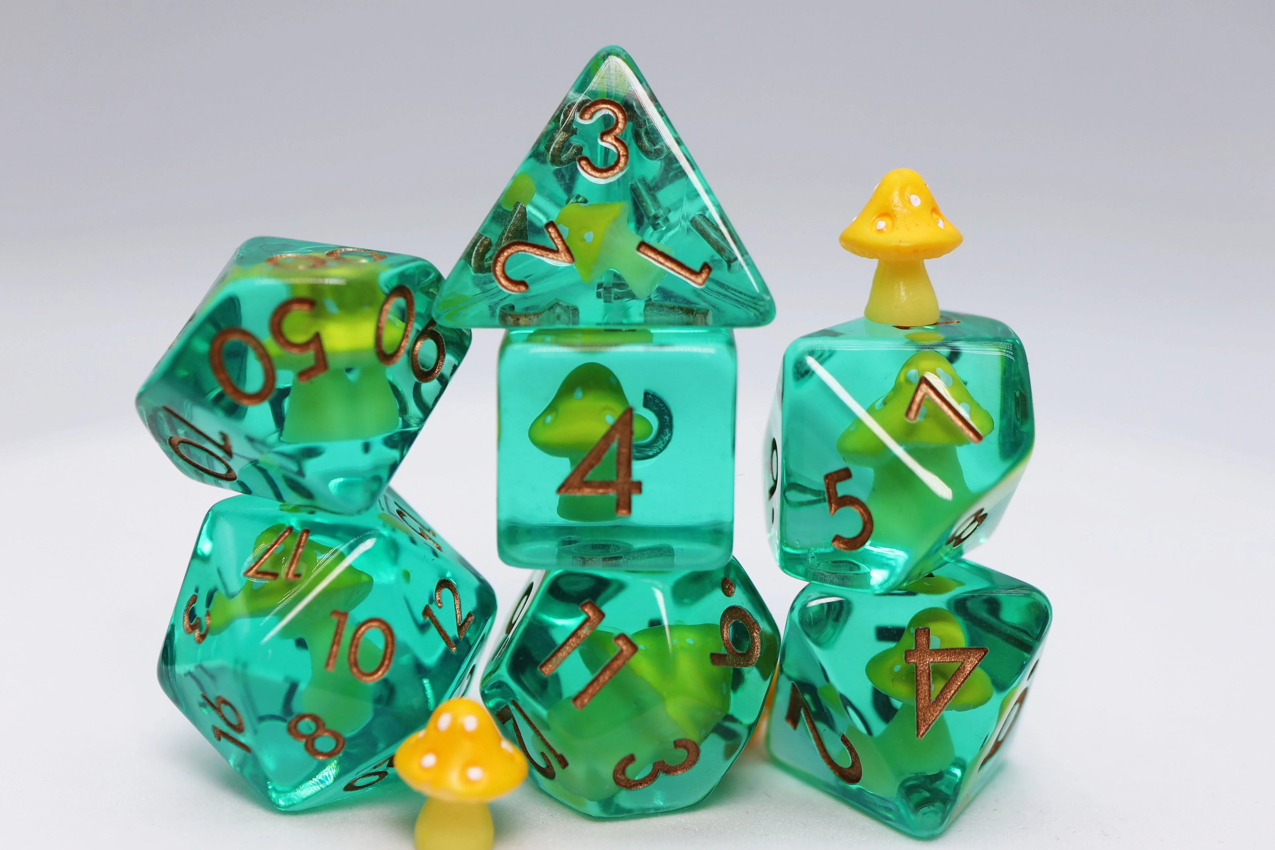 Yellow Mushroom 7 Dice Set Dice & Counters Foam Brain Games    | Red Claw Gaming