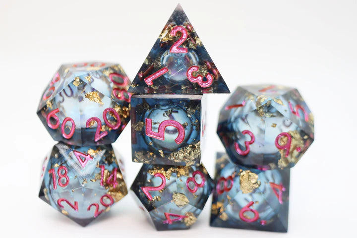 CRYSTAL ASTEROID LIQUID CORE SHARP EDGE RESIN RPG DICE SET Dice & Counters Foam Brain Games    | Red Claw Gaming