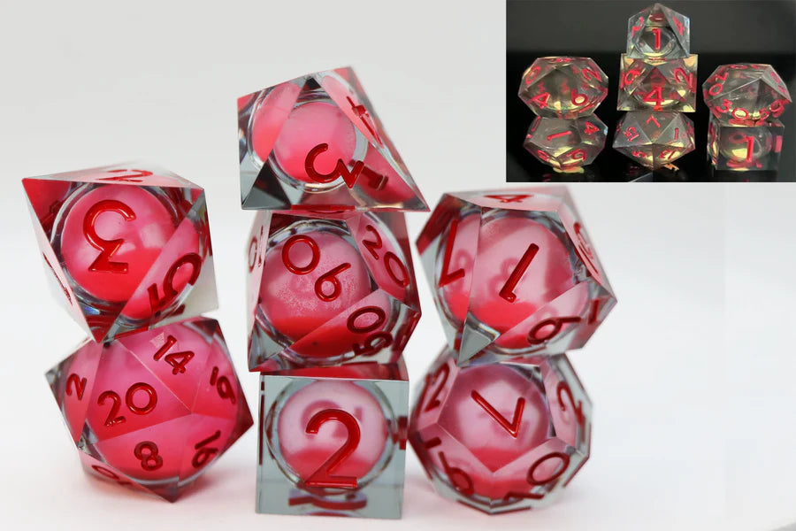 Sharp Edge Glow in the Dark Liquid Core RPG Dice Set - Midnight Rose | Red Claw Gaming