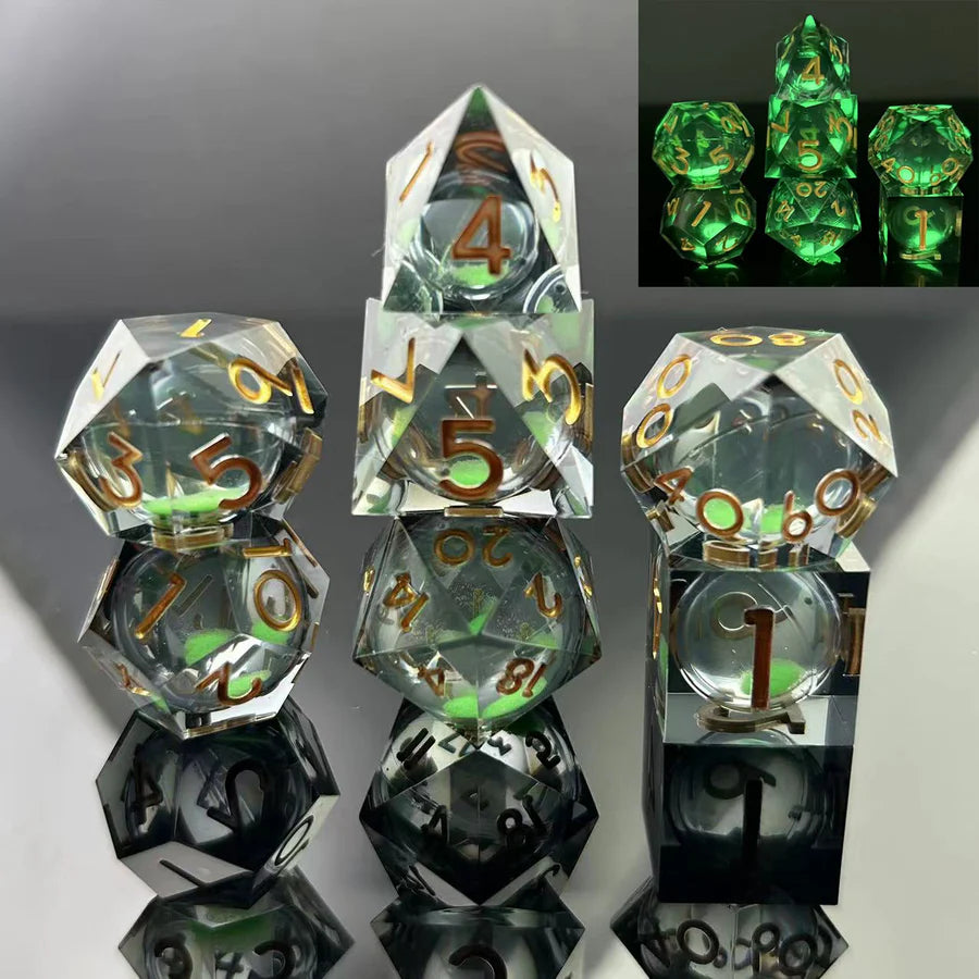 Sharp Edge Glow in the Dark Liquid Core RPG Dice Set - Green Mist | Red Claw Gaming