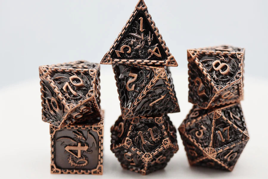 Chained Dragon: Copper - Metal RPG Dice Set Dice & Counters Foam Brain Games | Red Claw Gaming