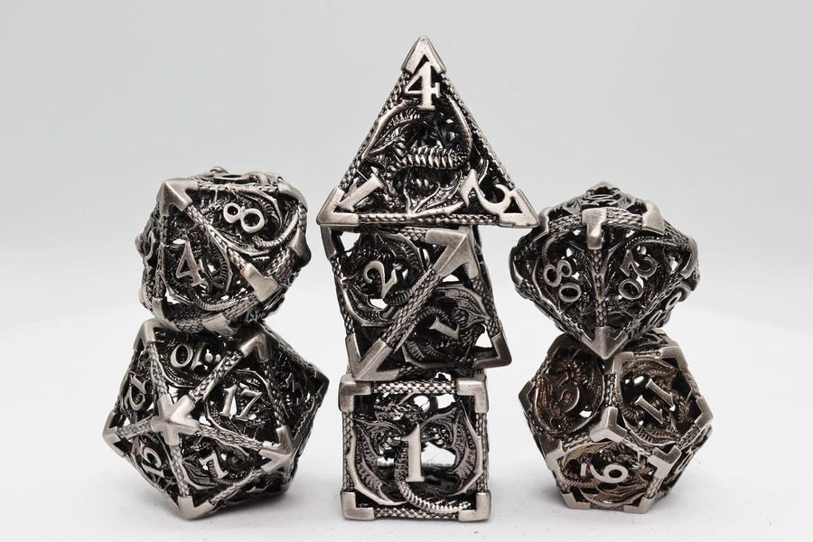 Bound Dragon: Silver - Hollow Metal RPG Dice Set Dice & Counters Foam Brain Games | Red Claw Gaming