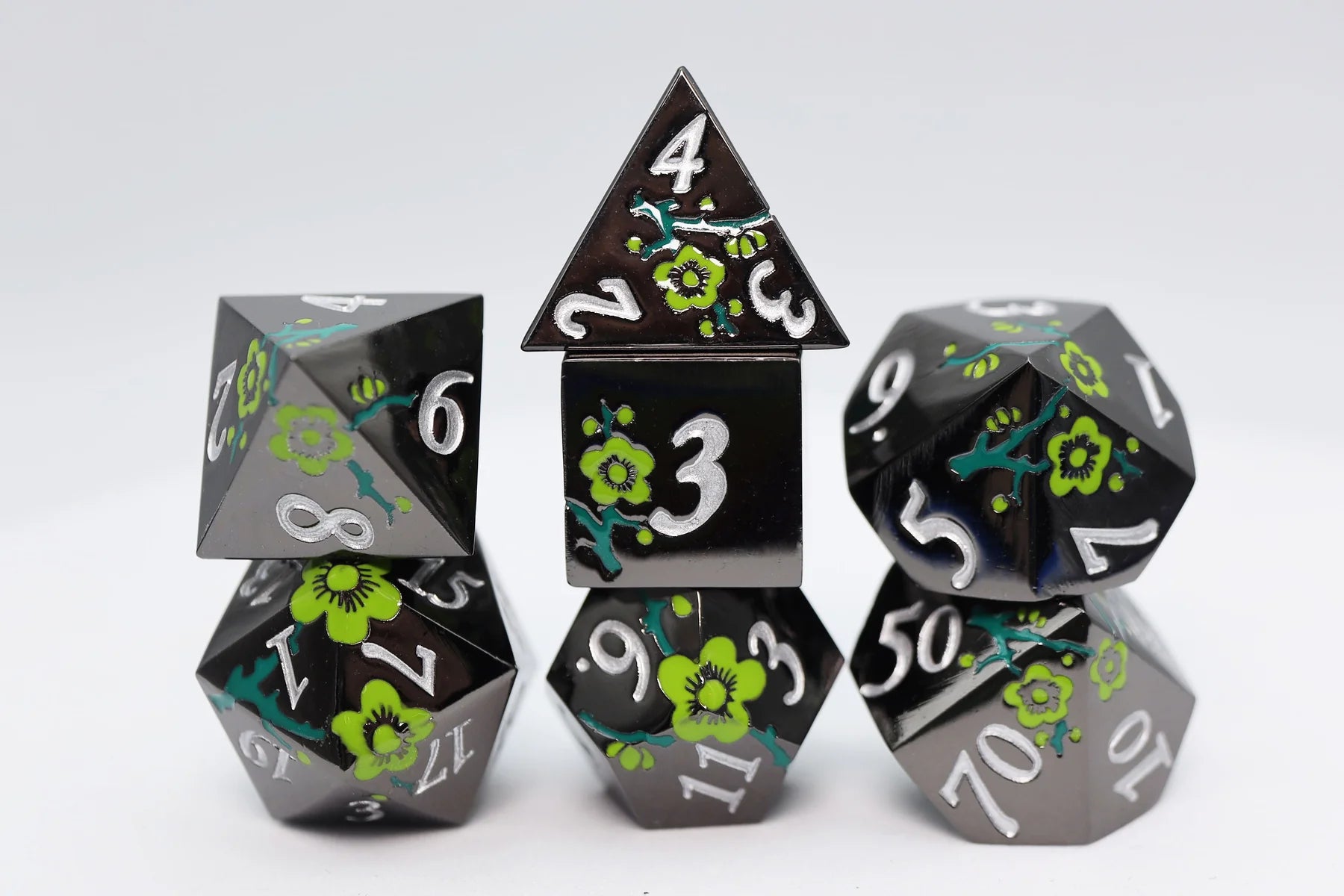 BLACK WITH GREEN ORCHIDS METAL DICE SET Dice & Counters Foam Brain Games    | Red Claw Gaming