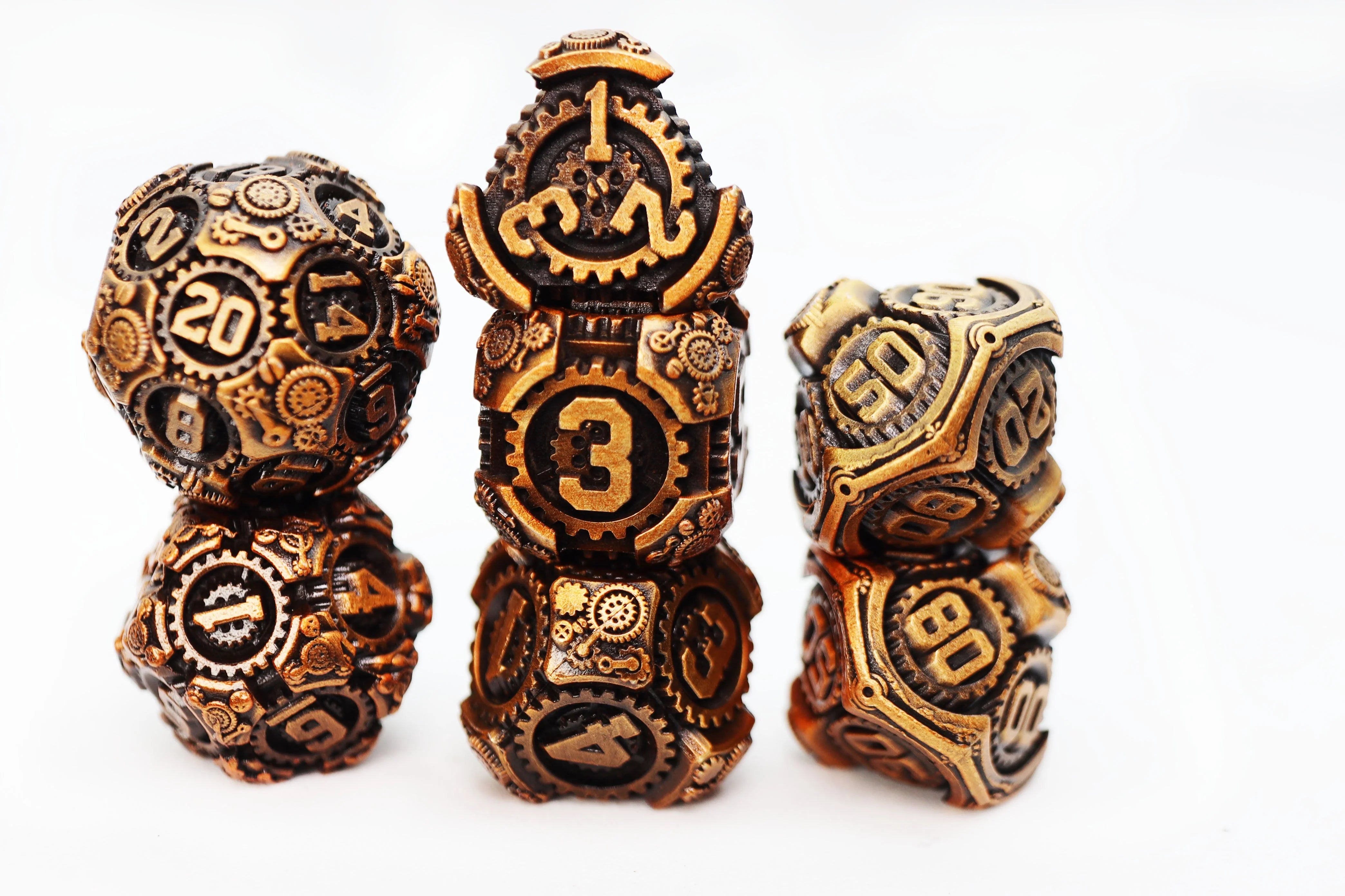 AIRSHIP GEARS: THE RUSTBUCKET - METAL RPG DICE SET Dice & Counters Foam Brain Games    | Red Claw Gaming