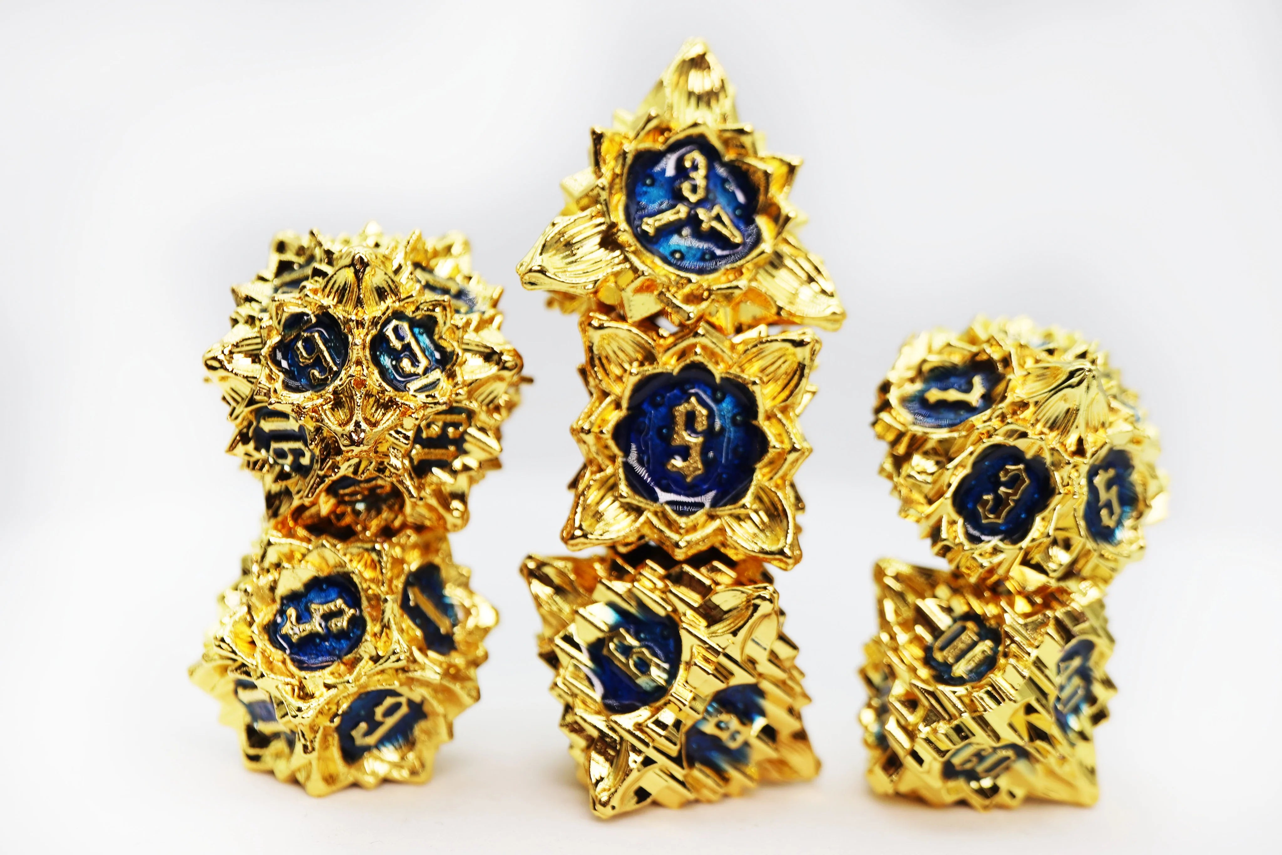 Floral Starburst: Golden Sweet Pea - Metal RPG Dice Set | Red Claw Gaming