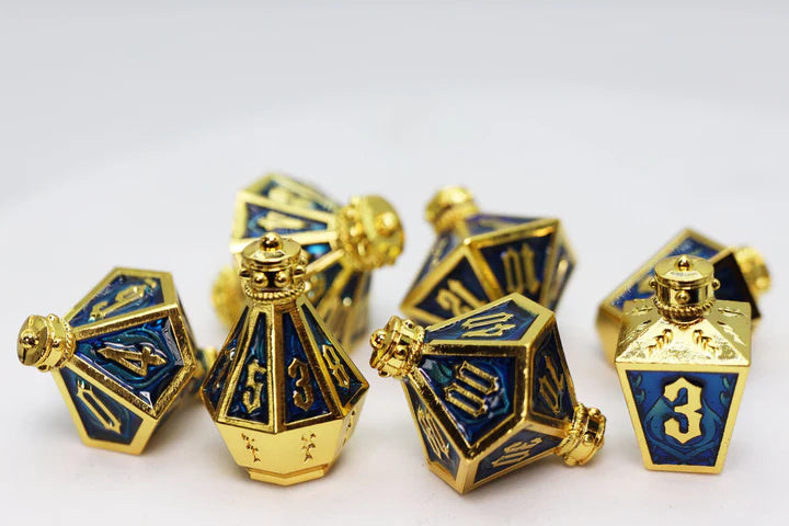 MOONLIT LANTERN: GOLDEN PUREFLAME - METAL RPG DICE SET Dice & Counters Foam Brain Games    | Red Claw Gaming
