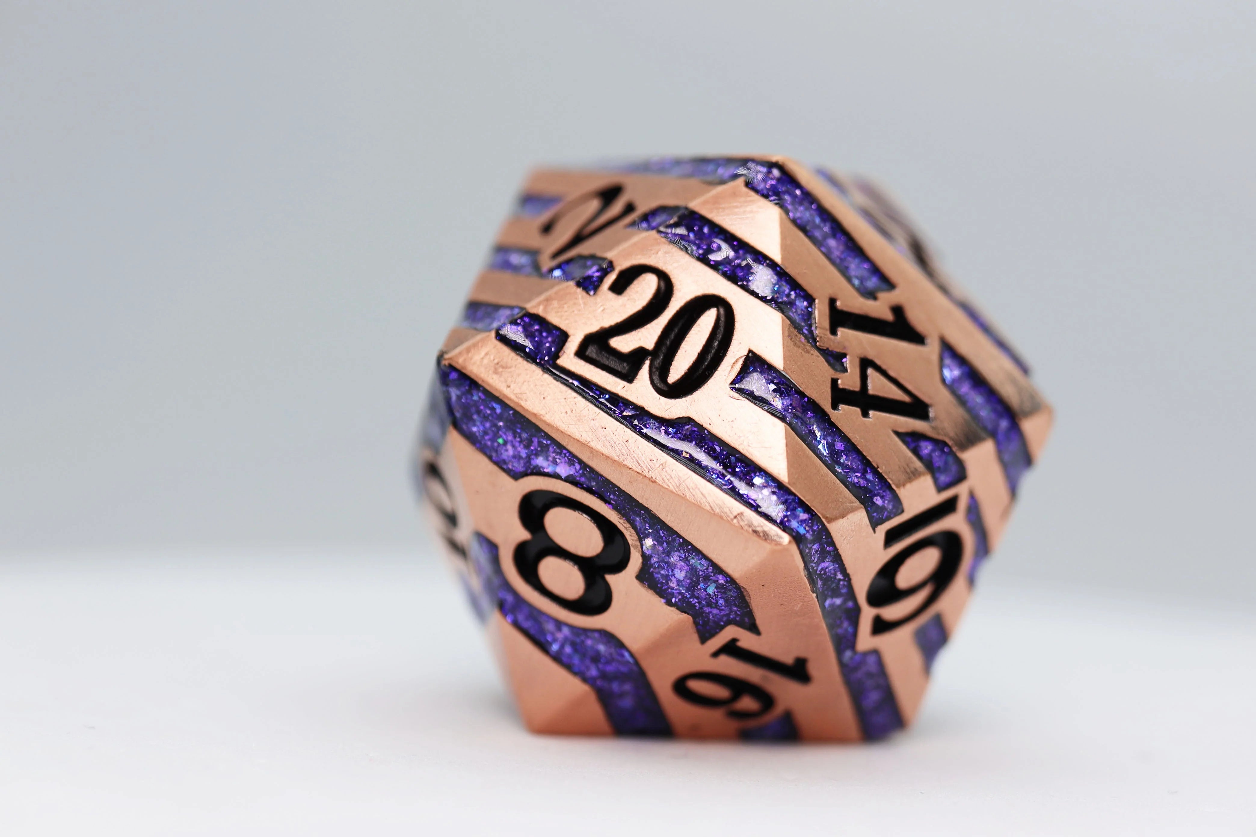 COPPER WITH PURPLE MICA - 35MM METAL D20 Dice & Counters Foam Brain Games    | Red Claw Gaming