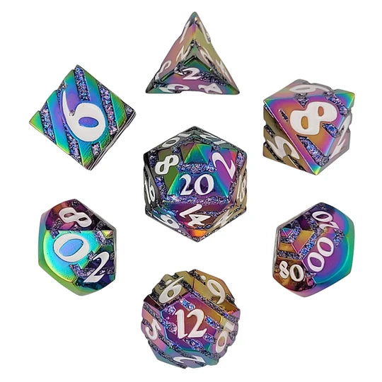 Banded Stardust Metal RPG Dice Set of 7 | Red Claw Gaming