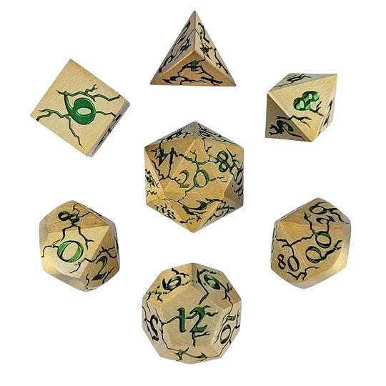 Cracked Looters Gold Set of 7 Metal Dice Set | Red Claw Gaming