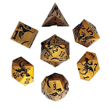Dragon Attack Bronze Black Metal RPG Dice Set of 7 | Red Claw Gaming