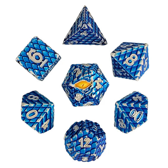 Dragon's Gaze Blue Metal RPG Dice Set D&D Accessory Forged Gaming | Red Claw Gaming